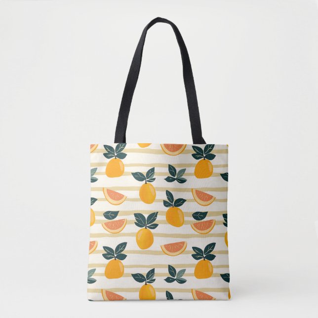 Tote Bag Motif de fruits d'agrumes avec Feuilles verts (4) (Devant)