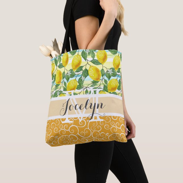 Tote Bag Motif de Fruits de citron méditerranéen personnali (De près)