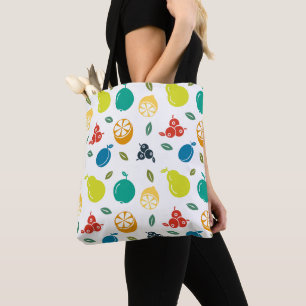 Tote Bag Motif de fruits, Plum, Orange, Citron, Poire, Pomm