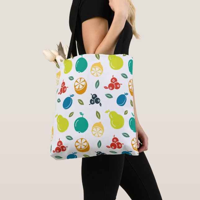 Tote Bag Motif de fruits, Plum, Orange, Citron, Poire, Pomm (De près)