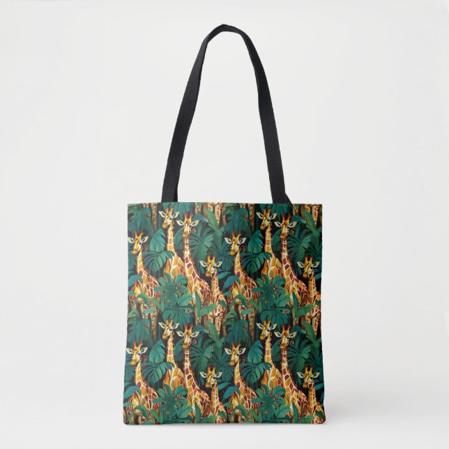 Tote Bag Motif de girafe dans une jungle verdoyante (Devant)
