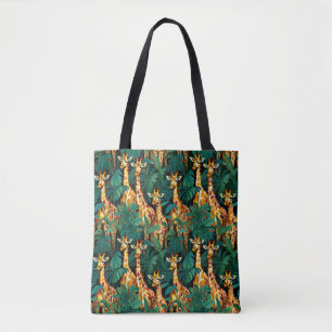 Tote Bag Motif de girafe dans une jungle verte et feuillue