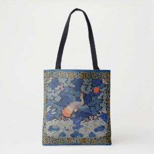 Tote Bag Motif de grue chinoise vintage : bleu impérial
