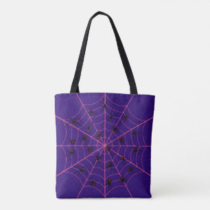 Tote Bag Motif de Halloween en toile d'araignée noire rose