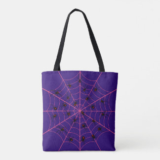 Tote Bag Motif de Halloween en toile d'araignée noire rose