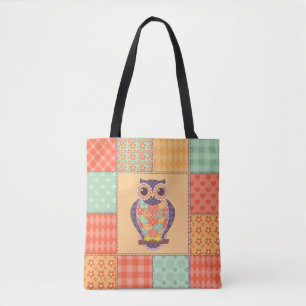 Tote Bag Motif de hibou en patchwork sans couture. arrière