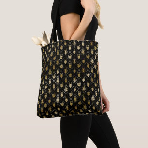 Tote Bag Motif de Jacquard Dragon Imaginaire noir et or