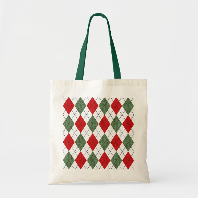 Tote Bag Motif de Jacquard vert et rouge (Devant)