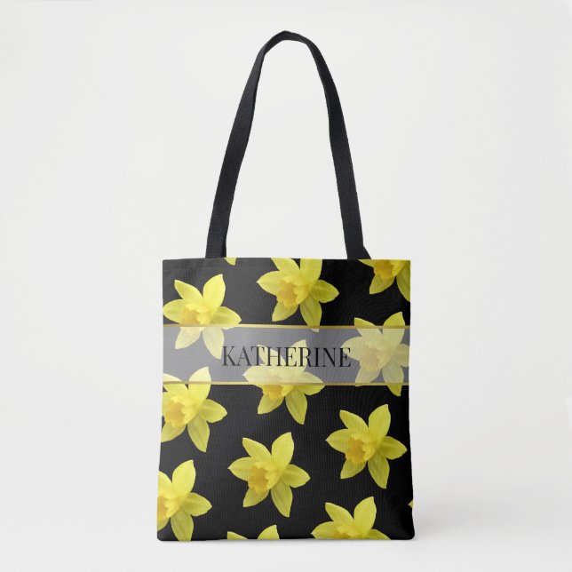 Tote Bag Motif de jonquille jaune et noir Personnalisé (Devant)