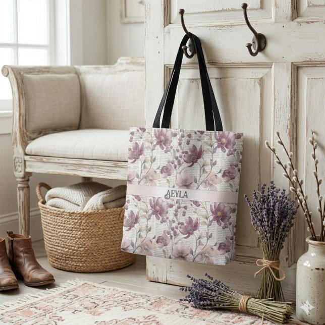 Tote Bag Motif de journal floral vintage (Créateur téléchargé)