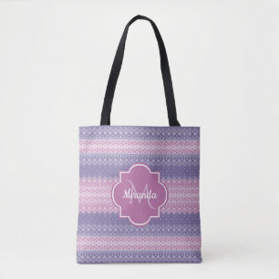 Tote Bag Motif de Knit violet élégant avec monogramme et no