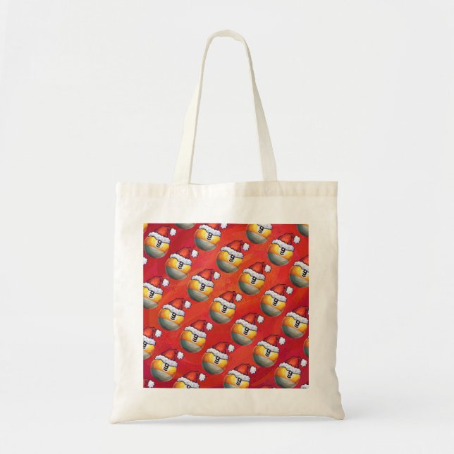 Tote Bag Motif de la boule Santa Hat Nine sur rouge (Devant)