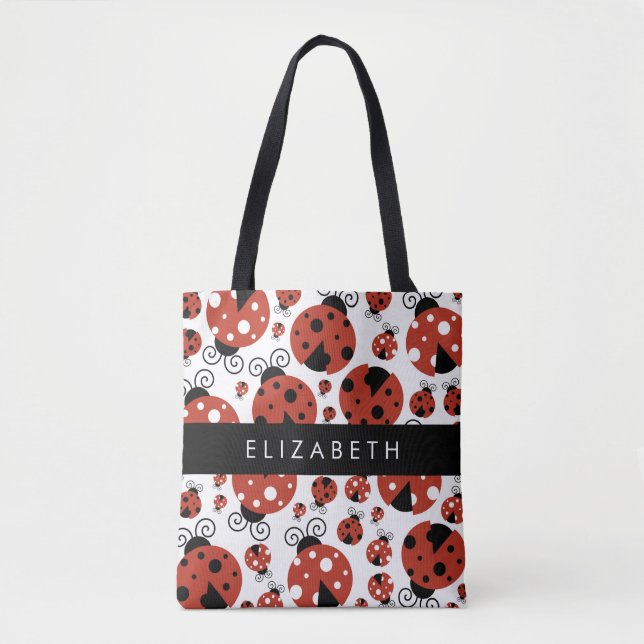 Tote Bag Motif De Ladybugs, Red Ladybugs, Votre Nom (Devant)
