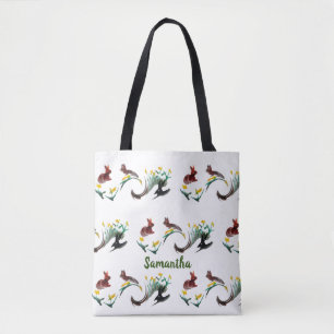 Tote Bag Motif de lapins de lapin floral personnalisé