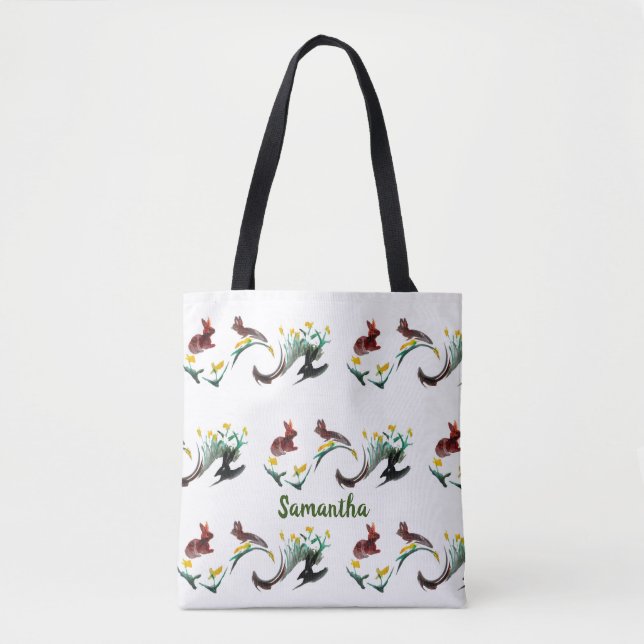Tote Bag Motif de lapins de lapin floral personnalisé (Devant)