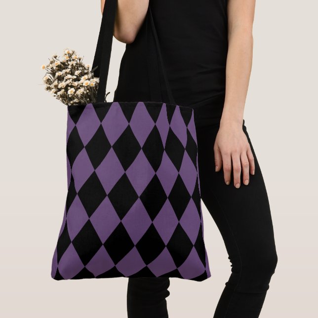 Tote Bag Motif de l'arlequin violet et noir (De près)