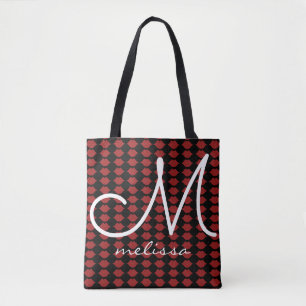 Tote Bag motif de lèvres rougeâtres monogramme beauté