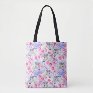 Tote Bag Motif de licornes et de roses