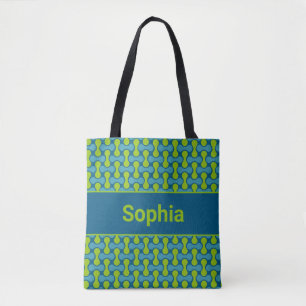 Tote Bag Motif de lien rétro moderne en bleu et vert
