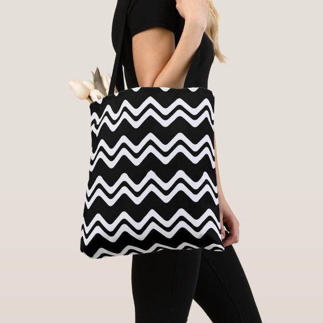 Tote Bag Motif de ligne double couleur Zig Zag (De près)