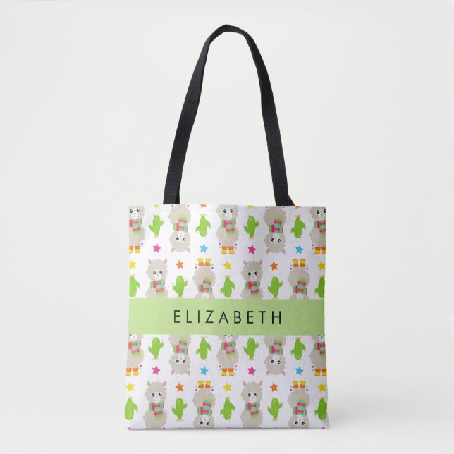 Tote Bag Motif De Llamas, Alpacas, Cactus, Votre Nom (Devant)