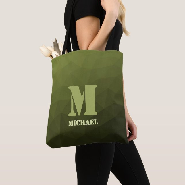Tote Bag Motif de maillage géométrique d'olive verte de l'a (De près)