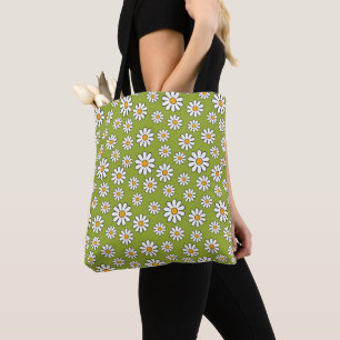 Tote Bag Motif de marguerite à fleurs vert et blanc