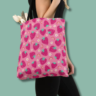 Tote Bag Motif de marguerite arc-en-ciel à la fraise