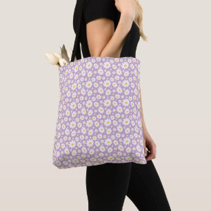 Tote Bag Motif de Marguerite Dessiné à la Main avec Lavande
