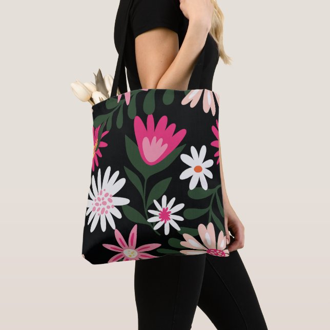 Tote Bag Motif de marguerite rose et blanc (De près)