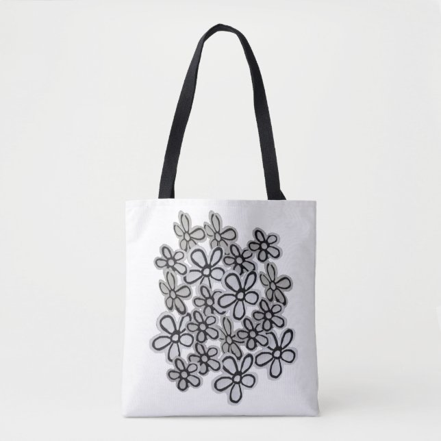 Tote Bag Motif de marguerites en fleurs noires et blanches (Devant)