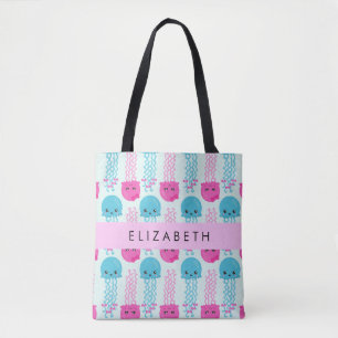 Tote Bag Motif de méduses, Mignonne méduse, Mer, Votre nom