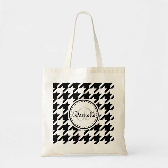 Tote Bag Motif de monogramme noir blanc gris gris (Devant)