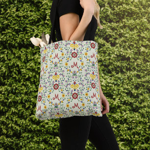 Tote Bag Motif de monogramme Rosemaling scandinave nordique