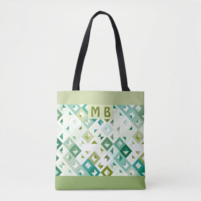 Tote Bag Motif de mosaïque bleu Turquoise vert olive person (Devant)