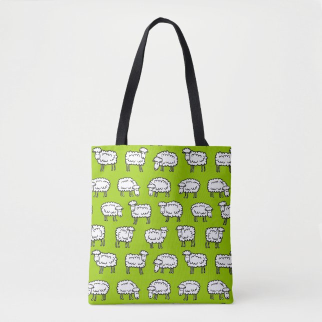 Tote Bag Motif de mouton - noir blanc et vert (Devant)