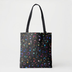 Tote Bag Motif de musique - couleur peinte sur le noir