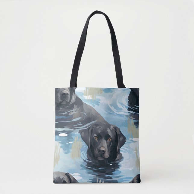 Tote Bag Motif de natation du Labrador noir (Devant)