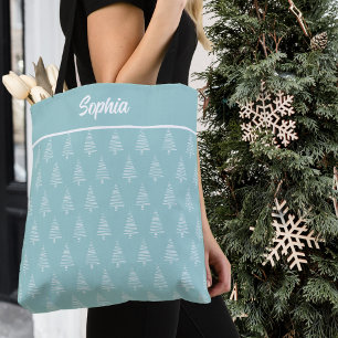 Tote Bag Motif De Noël Bleu Et Blanc