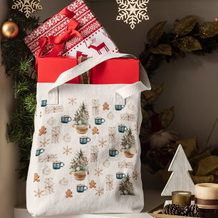 Tote Bag Motif de Noël coloré tendance Aquarelle