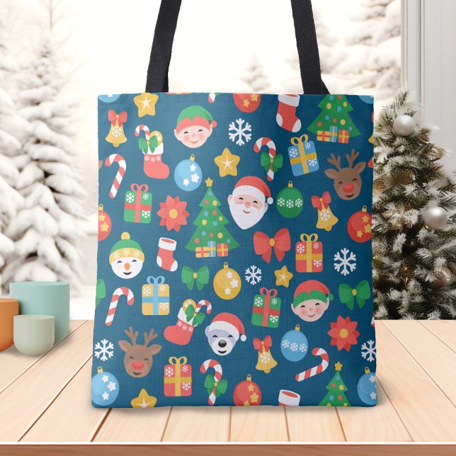 Tote Bag Motif de Noël joyeux sur bleu (Créateur téléchargé)