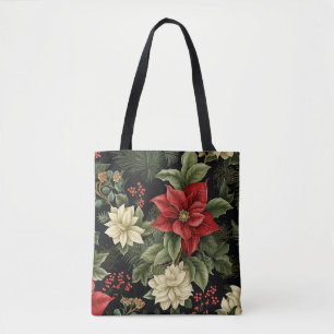 Tote Bag Motif de Noël Poinsettia Vintage