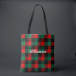 Tote Bag Motif de Noël vert rouge moderne<br><div class="desc">Joli sac fourre-tout en plaid de buffle rouge et vert à damiers. Un design classique aux couleurs de vacances saisonnières. Personnalisez le nom à l'avant et à l'arrière. Idéal pour faire du shopping pour les cadeaux de Noël ou les porter. Ce sac est classe, moderne, chic et élégant. Ça fait...</div>