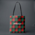 Tote Bag Motif de Noël vert rouge moderne<br><div class="desc">Joli sac fourre-tout en plaid de buffle rouge et vert à damiers. Un design classique aux couleurs de vacances saisonnières. Personnalisez le nom à l'avant et à l'arrière. Idéal pour faire du shopping pour les cadeaux de Noël ou les porter. Ce sac est classe, moderne, chic et élégant. Ça fait...</div>