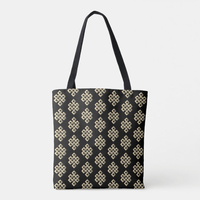 Tote Bag Motif de nœud éternel sur fond noir (Dos)