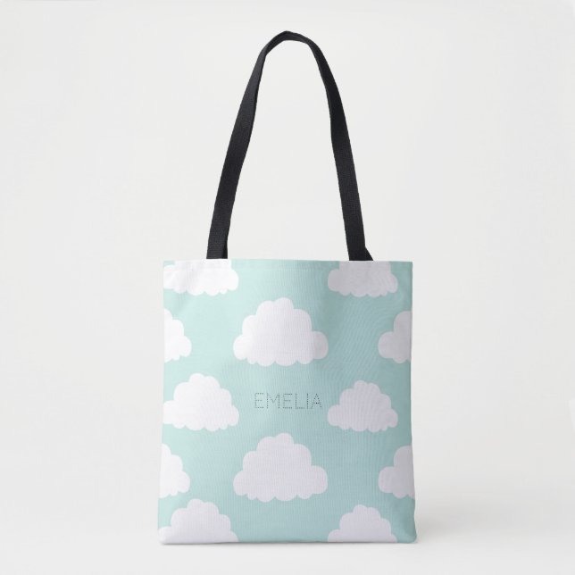 Tote Bag Motif de nuages blancs Aqua personnalisé (Devant)