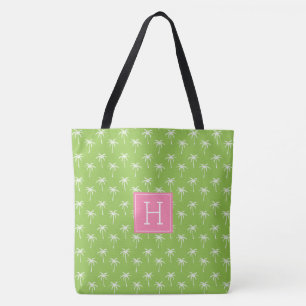 Tote Bag Motif de palmiers monogrammes verts