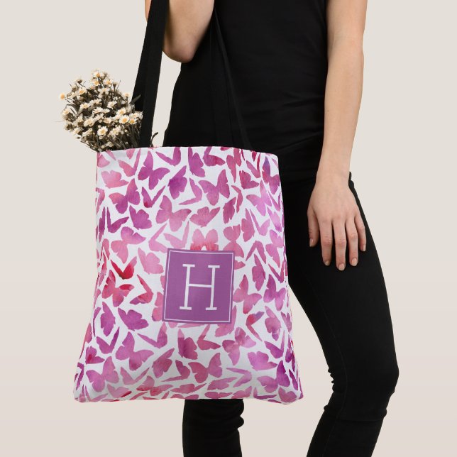Tote Bag Motif de papillons d'aquarelle violette (De près)