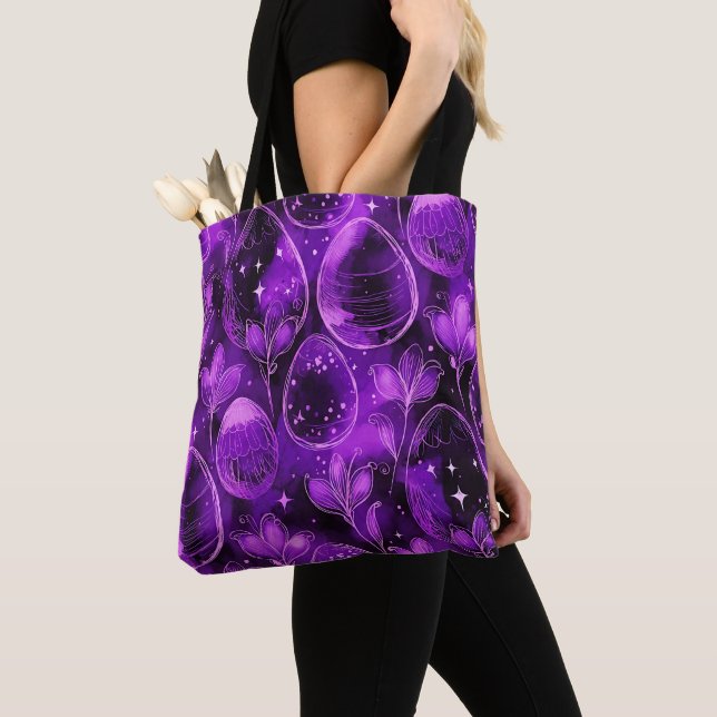 Tote Bag Motif de Pâques gothique violet (De près)