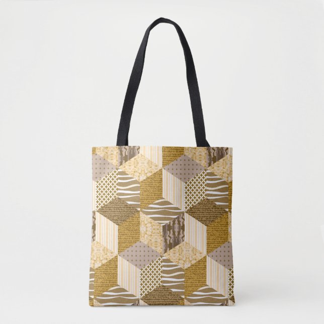 Tote Bag Motif de patchwork sans couture or. Illustration v (Devant)